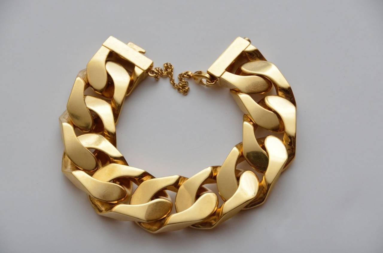 Celine Authentic Chunky Cuban Gold Tone Chain Bracelet M Size At 1stdibs The Ultimate Celine Sold Out Worldwide Gourmette Link Gold Bracelet Gorgeous