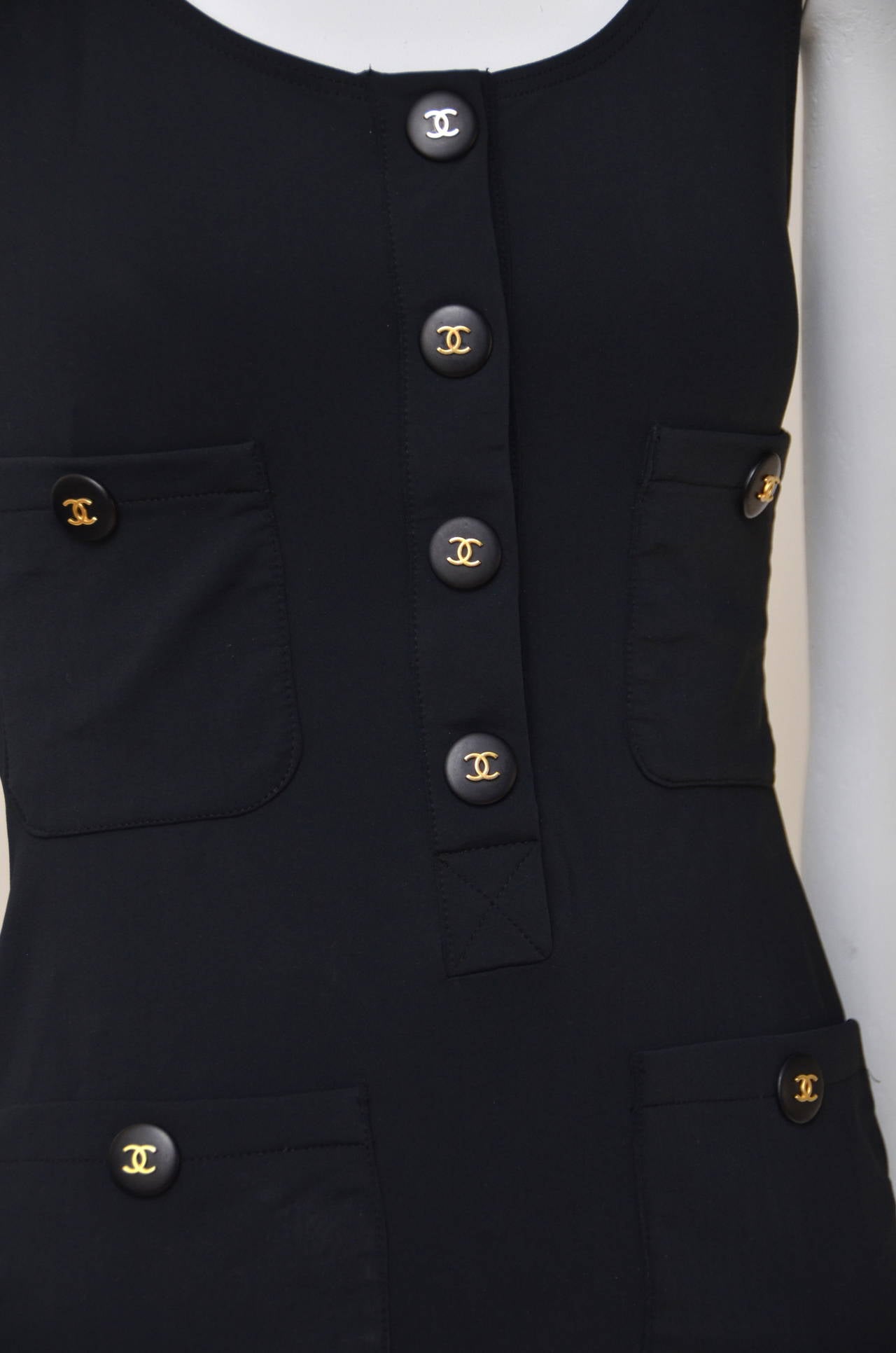 Chanel Vintage Black Gold CC Button Detail Low Back Swimsuit (maillot une pièce) 1