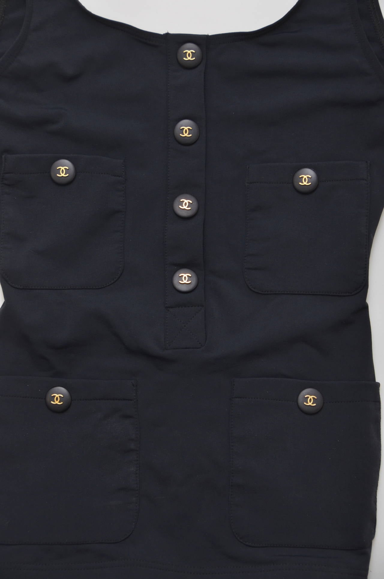 Chanel Vintage Black Gold CC Button Detail Low Back Swimsuit (maillot une pièce) 2