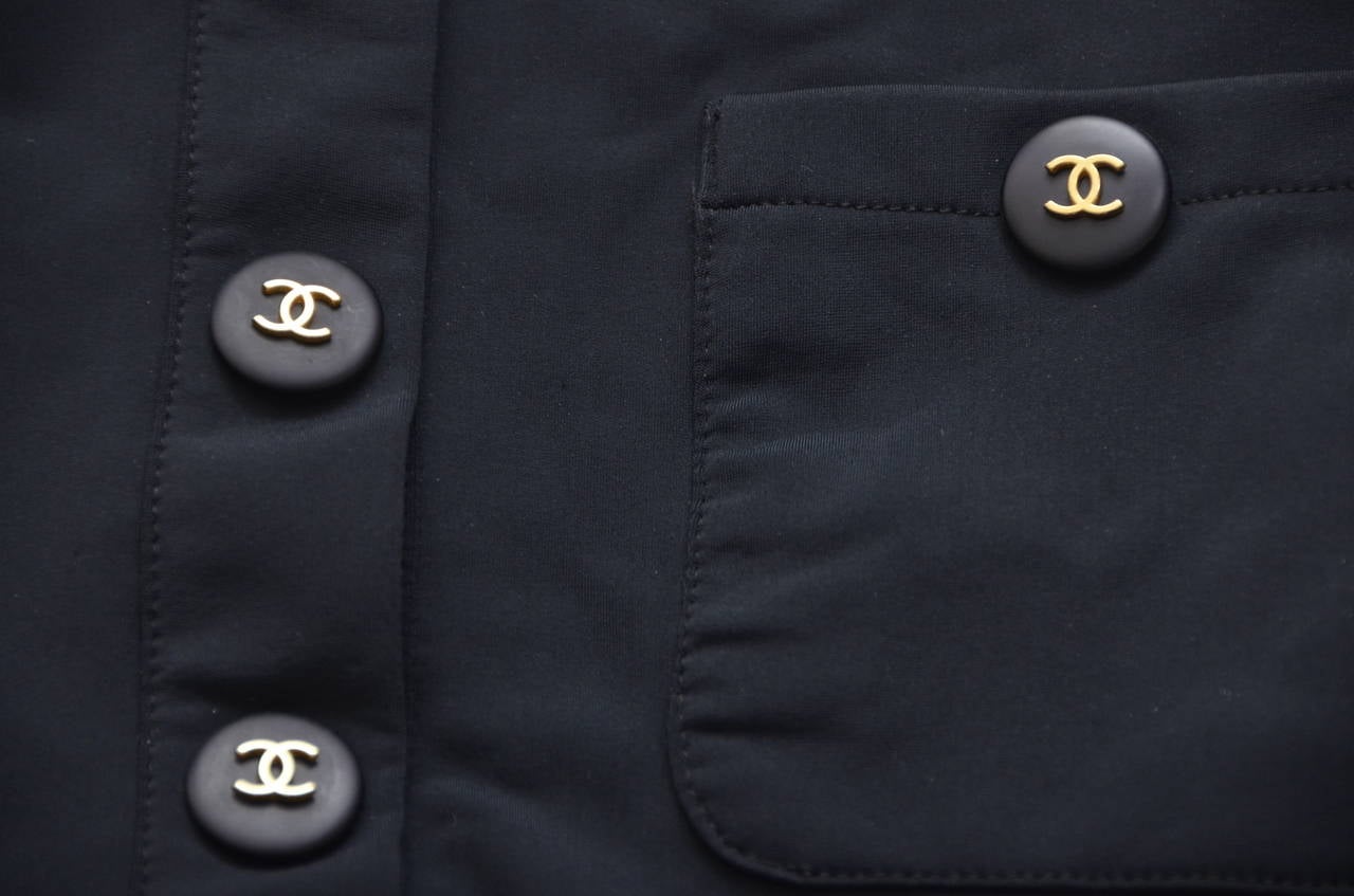 Women's Chanel Vintage  Black Gold CC Button Detail Low Back One-Piece Swimsuit