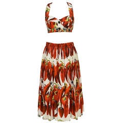 Dolce & Gabbana Chili   Peppers Print Top And Skirt New