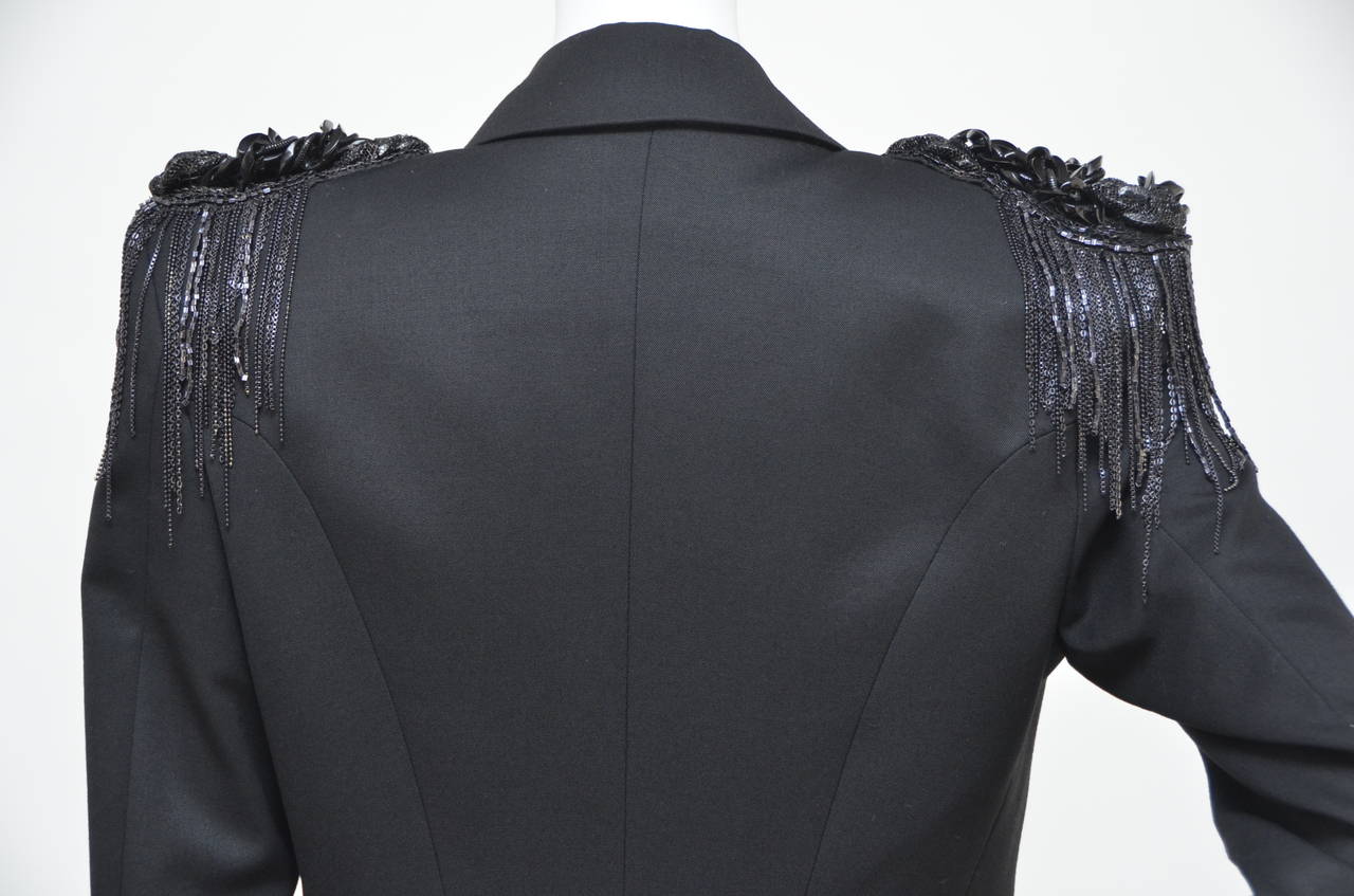 Women's Balmain Runway  Black Embroidered Detail Tail Coat Jacket  38