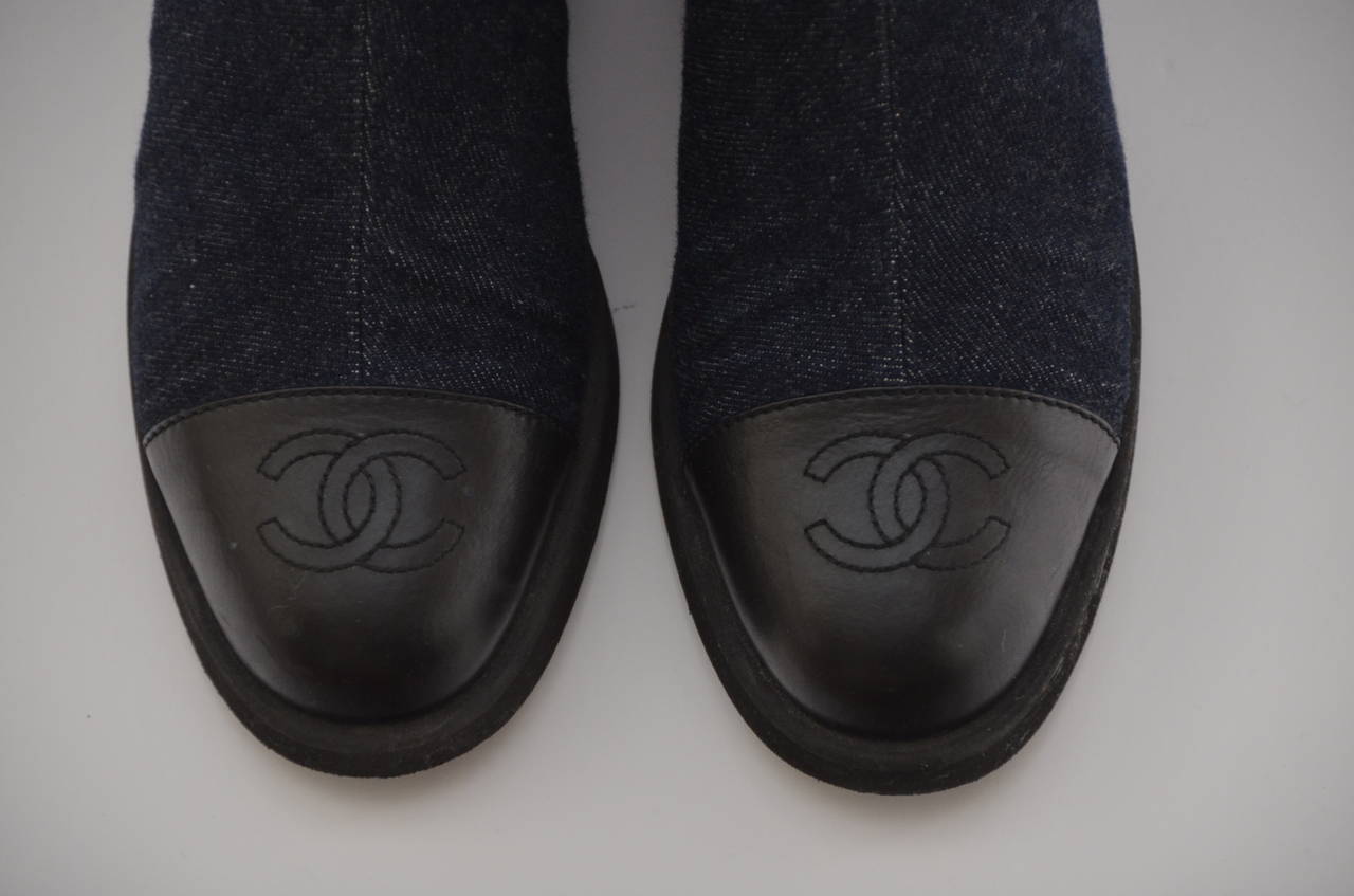 Chanel Vintage Denim Boots 37 In Excellent Condition In New York, NY