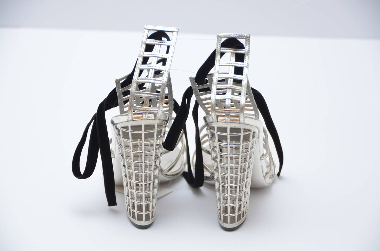 silver caged heels