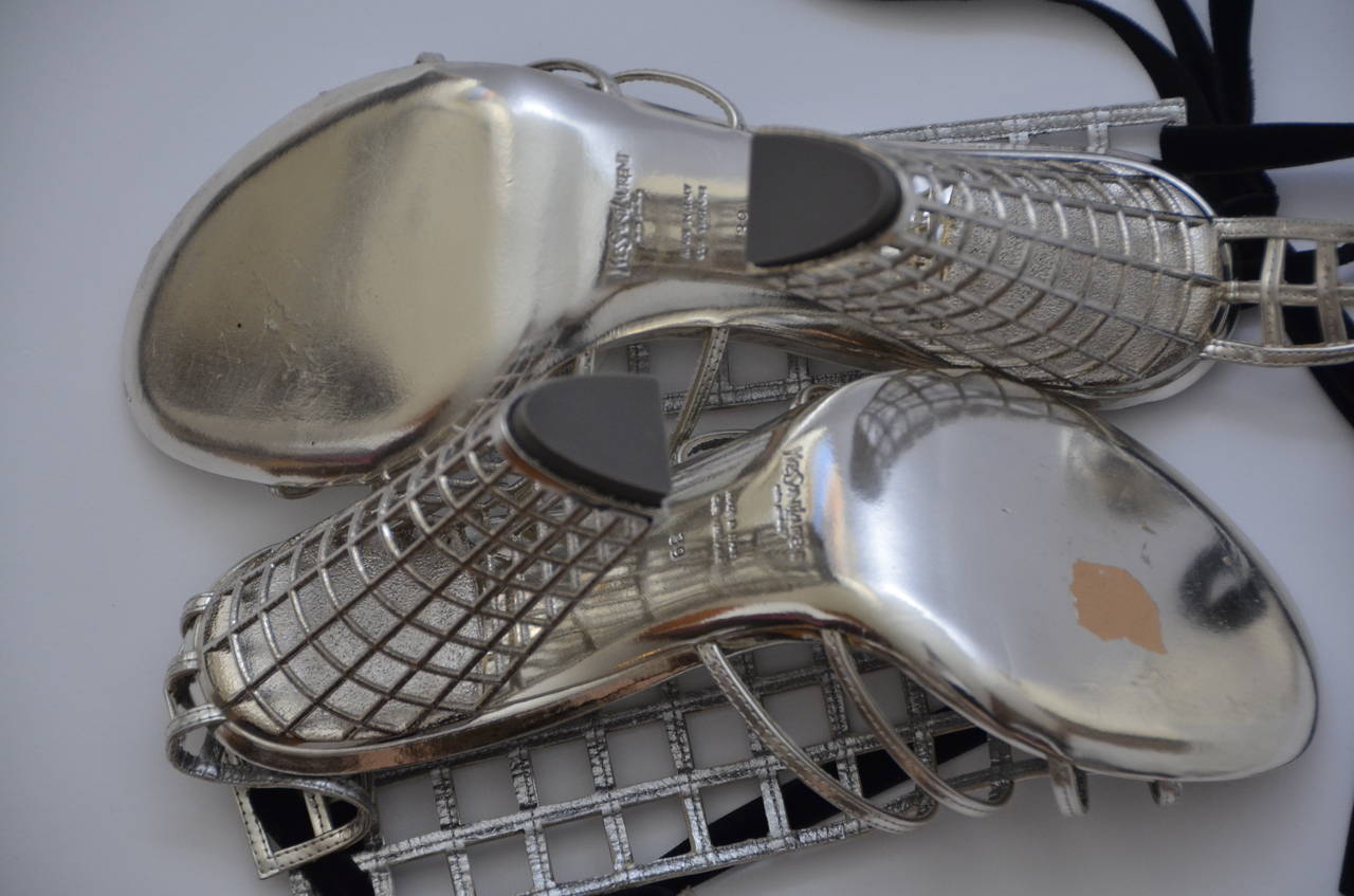 Women's Yves Sain Laurent  Silver Cage Sandals Shoes '09