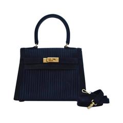 Retro  HERMES Mini Kelly Bag 20CM Black Pleated   Collectors Piece Mint