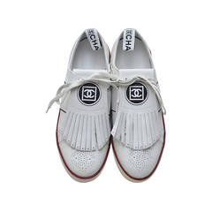 Used Chanel New White Golf Or  Tennis Shoes New 39.5