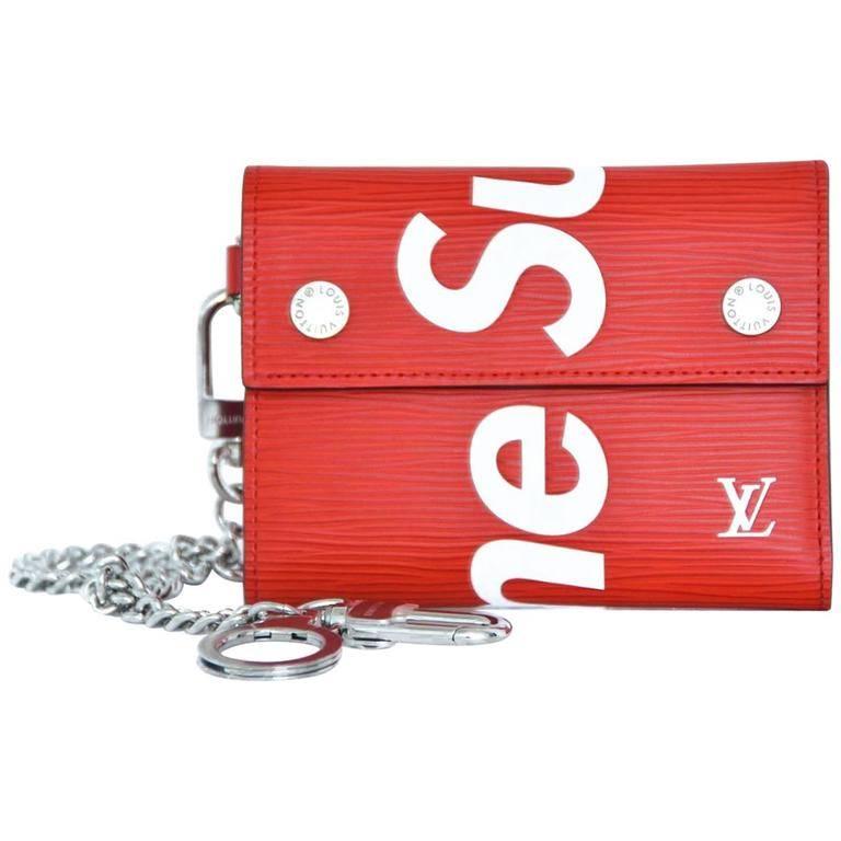 Louis Vuitton X Supreme Red Chain Wallet Epi Leather NEW at