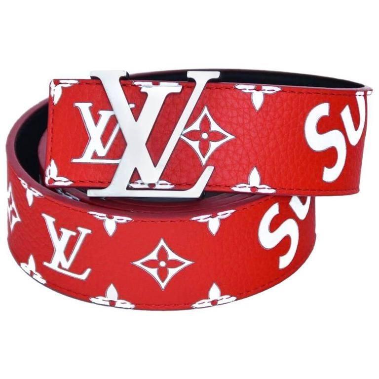 Louis Vuitton x Supreme Red Belt Sz 95 New With Receipt/Box For Sale at 1stdibs