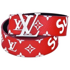 Louis Vuitton x Supreme Red Belt Sz 95 New With Receipt/Box For Sale at 1stDibs | red supreme belt, supreme louis red belt