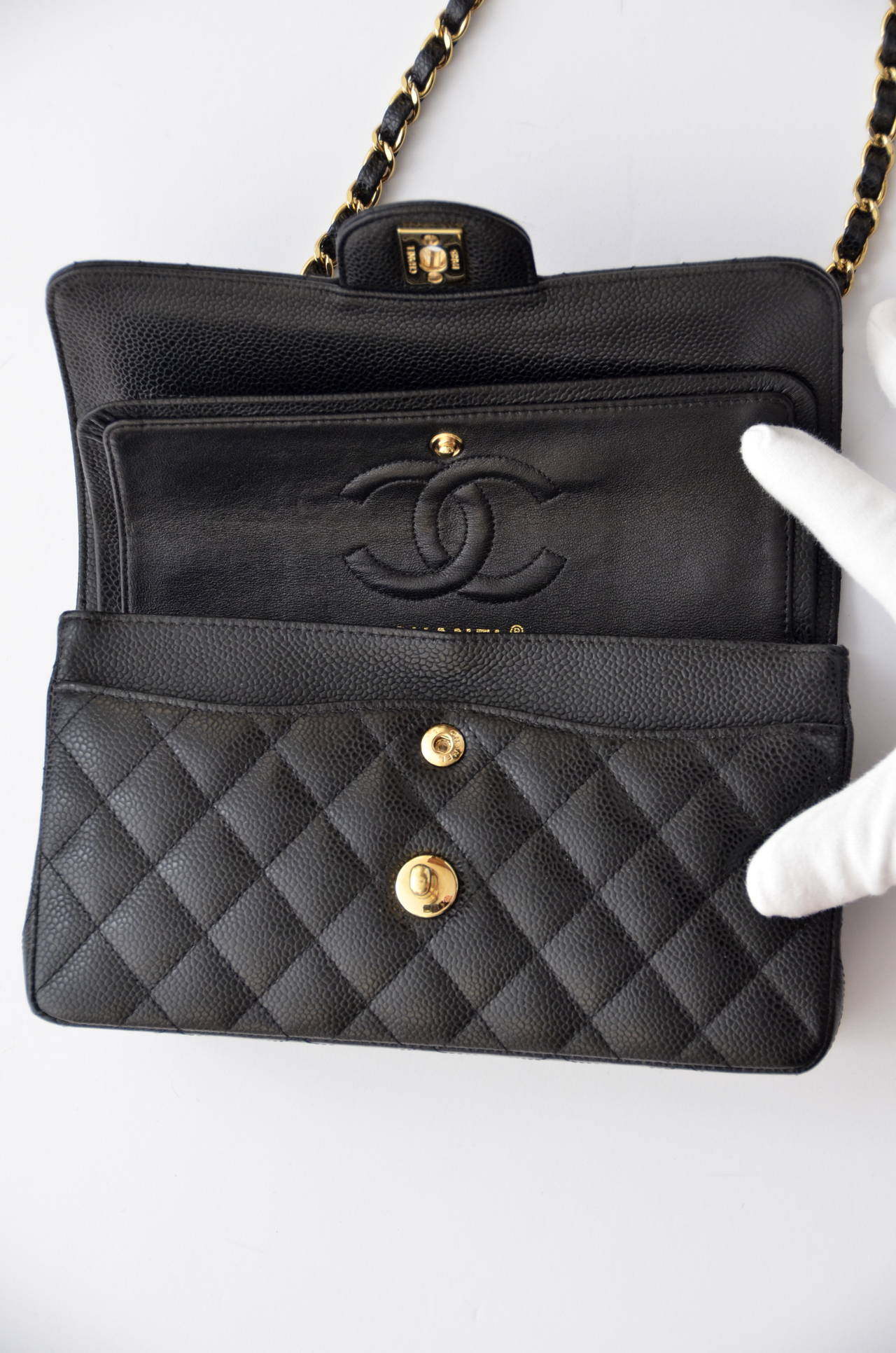 Chanel Caviar Leather Double Flap Handbag In Excellent Condition In New York, NY