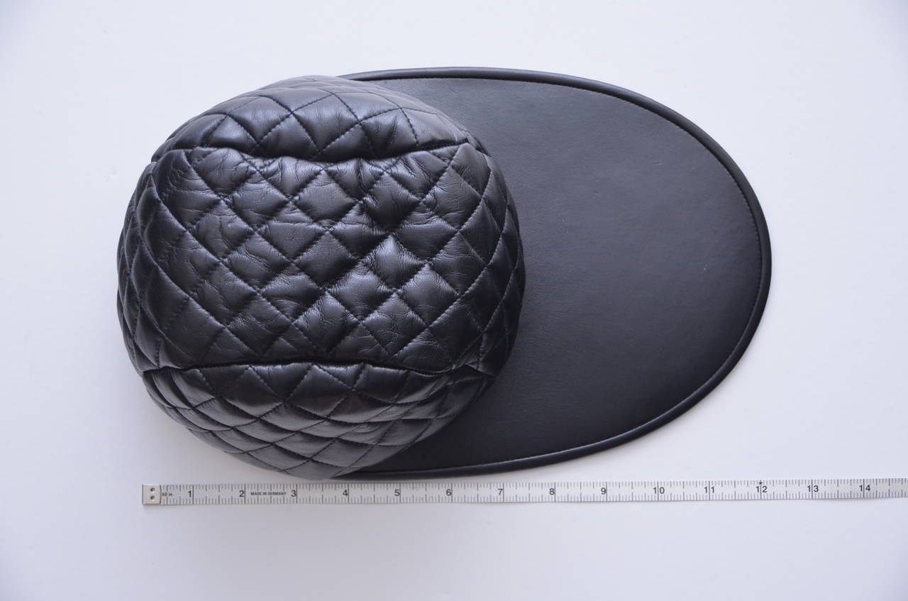 Black CHANEL 1990's Seen On Linda Evangelista Runway Lambskin Leather Quilt.  Hat  NEW