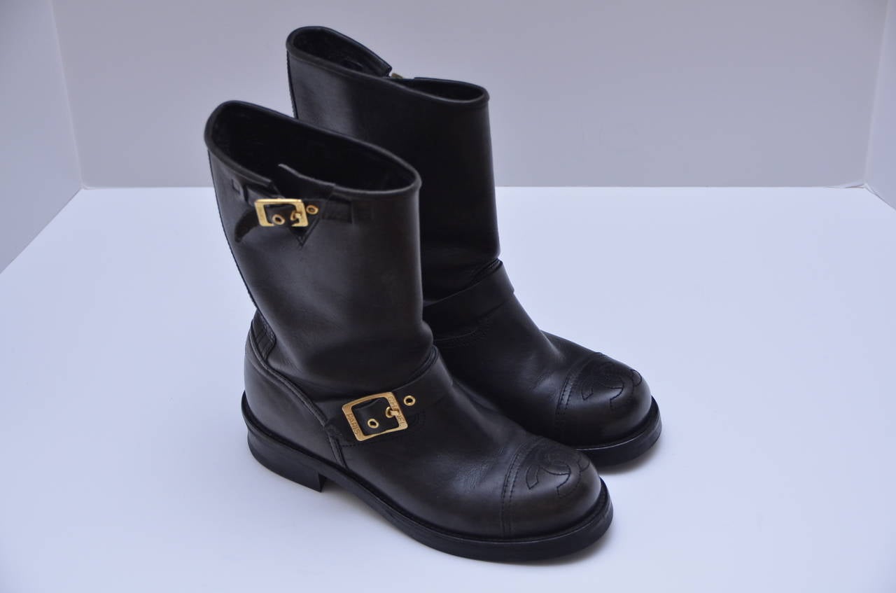 Chanel Vintage Motorcycle Leather Boots 37 3