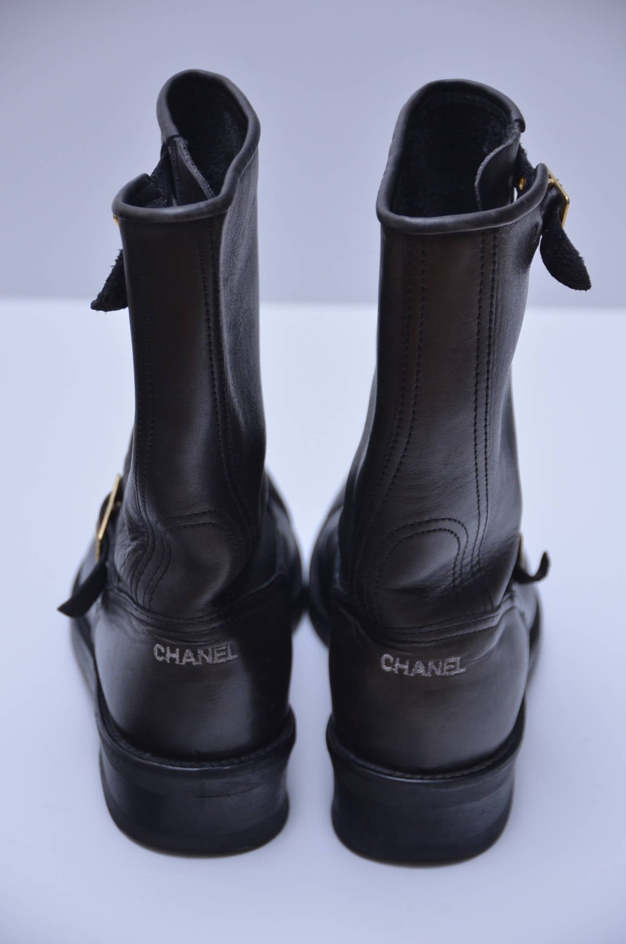 Women's Chanel Vintage Motorcycle Leather Boots 37