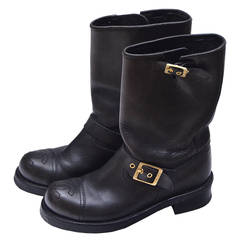 Chanel Vintage Motorcycle Leather Boots 37