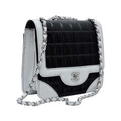 Chanel Bi-Color Classic Flap Handbag Black Patent  & White Leather Vintage  NEW