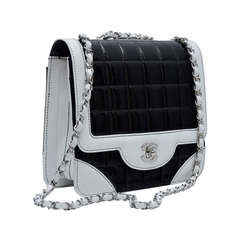 Chanel Bi-Color Classic Flap Handbag Black Patent  
White Leather Vintage  NEW