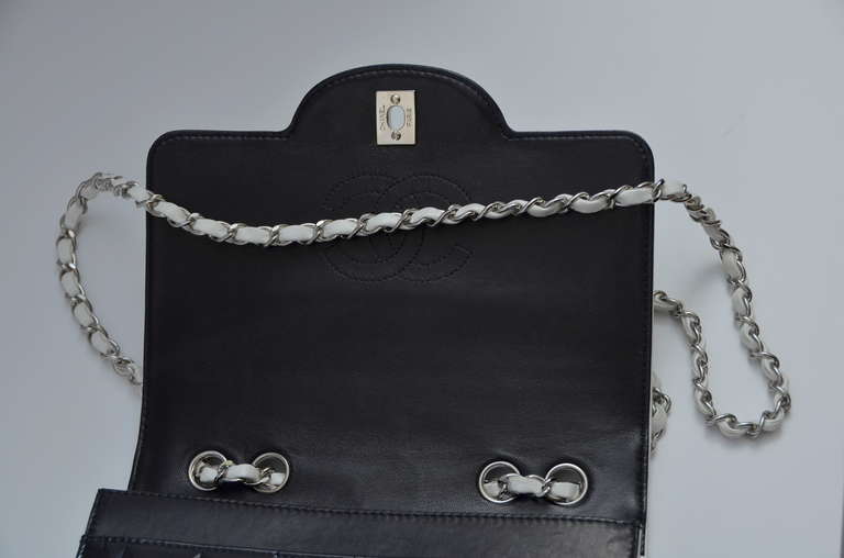 Chanel Bi-Color Classic Flap Handbag Black Patent and White Leather Vintage NEW at 1stdibs