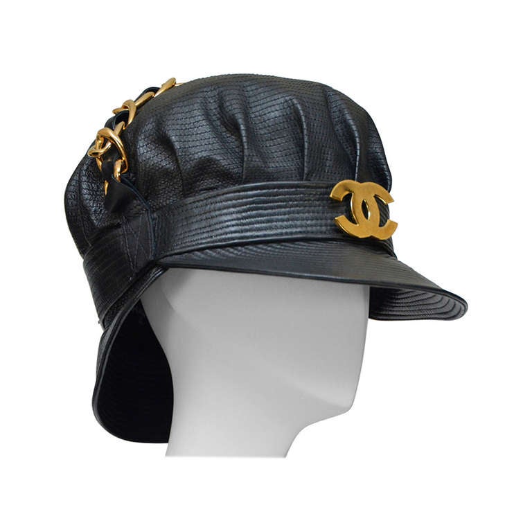 Rare Vintage Chanel Lambskin Leather Hat As Seen On Rihanna NEW