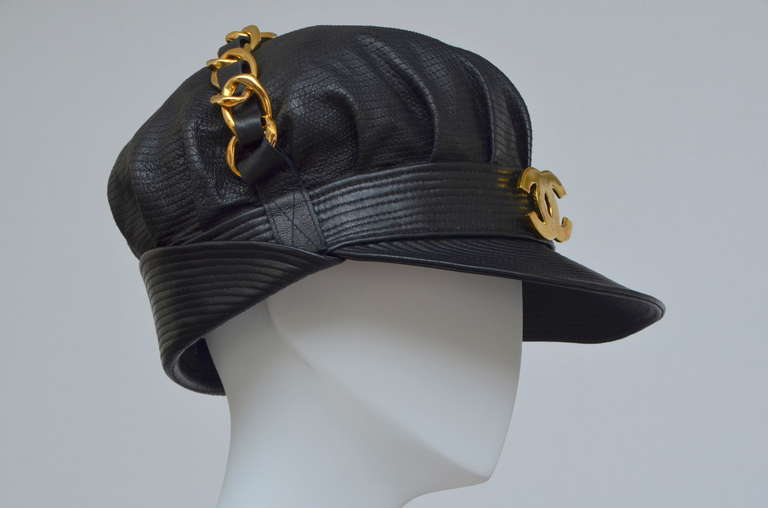 Women's Rare Vintage Chanel Lambskin Leather Hat As Seen On Rihanna NEW