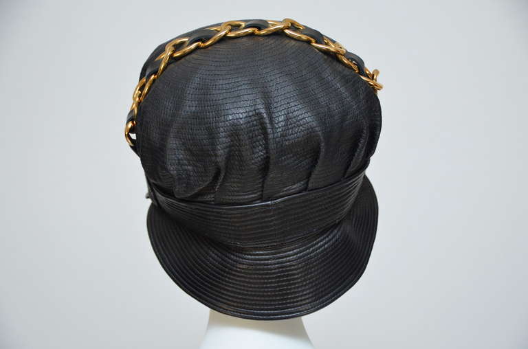 chanel leather hat