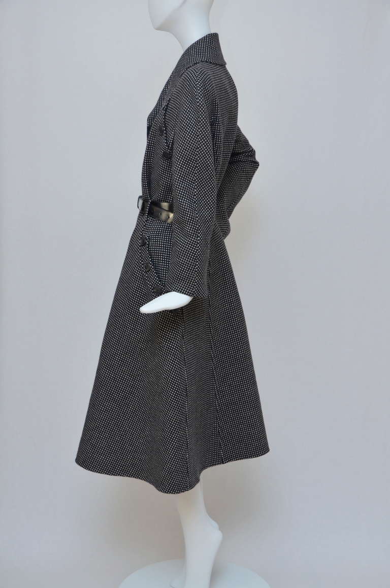 Beautiful Christian Dior polka dot coat.Excellent condition.
Comes with original patent belt.Color in person is more like black with little bit off white dots.Coat looks little bit grey color on the picture because of the camera