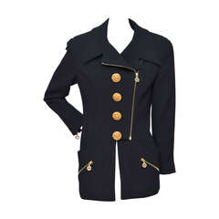 Chanel Vintage Jacket With Large Buttons And CC Zippers As Seen On Claudia