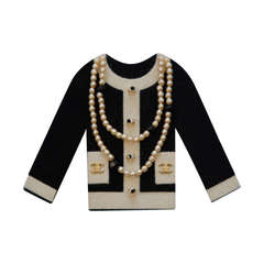 Chanel Large Brooch Felt Jacket With Faux Pearl Necklace