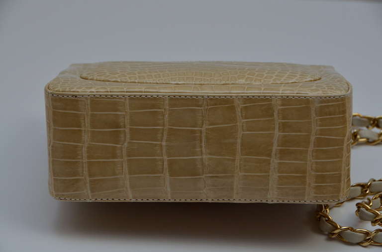 Chanel Shiny  MINI Nude/Beige  Classic CC Turn Lock Crocodile Handbag MINT In Excellent Condition In New York, NY