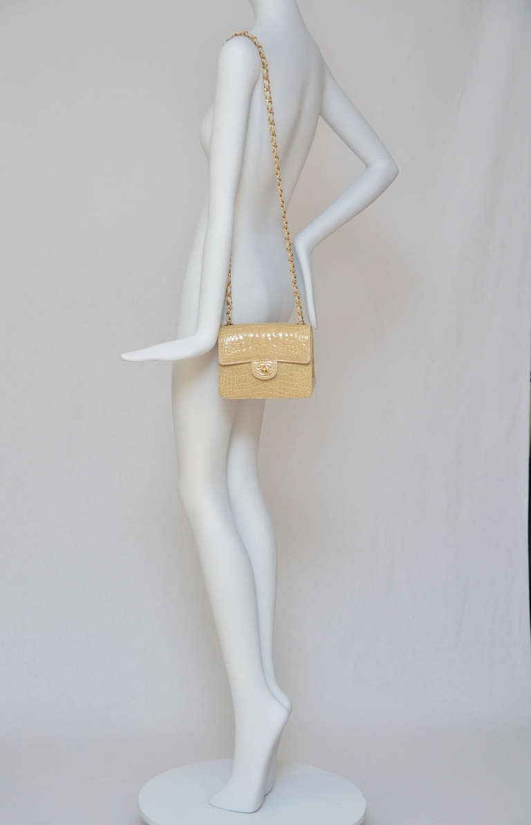 Chanel Shiny  MINI Nude/Beige  Classic CC Turn Lock Crocodile Handbag MINT 3