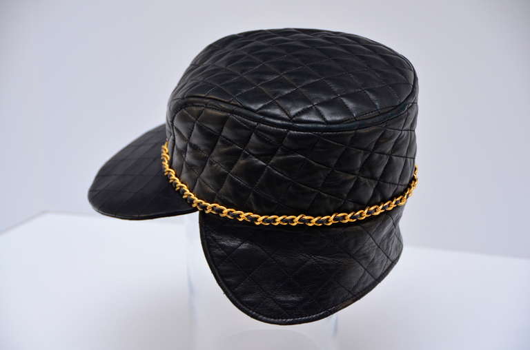 chanel leather hat
