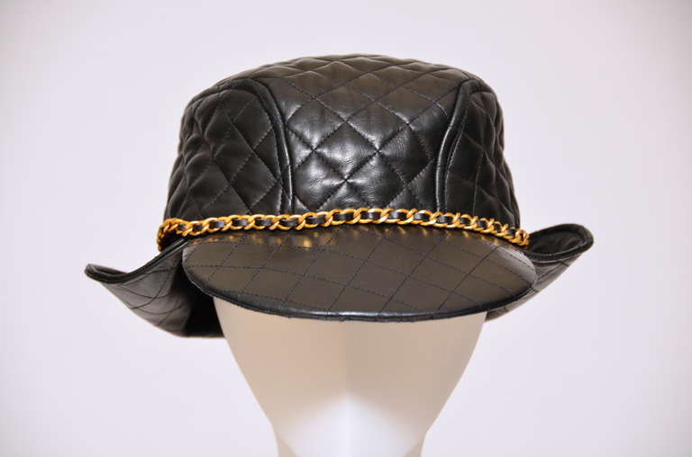 Chanel Lambskin Quilted  Leather Vintage Collectors Hat New '94 In New Condition In New York, NY