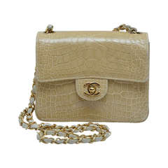 Chanel Shiny  MINI Nude/Beige  Classic CC Turn Lock Crocodile Handbag MINT