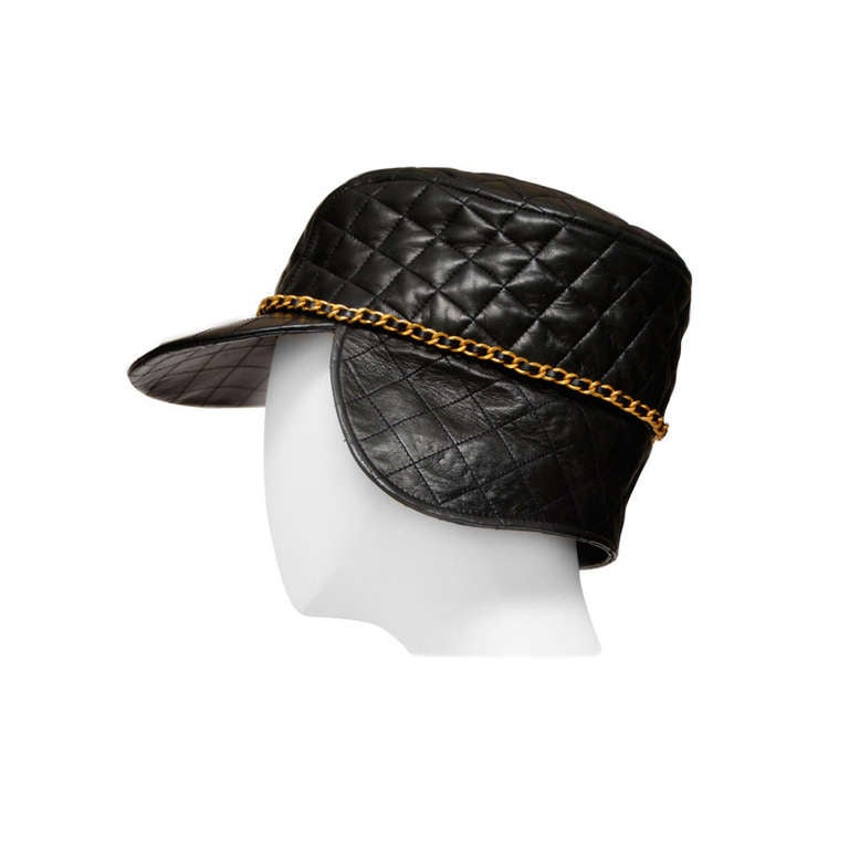 Chanel Lambskin Quilted  Leather Vintage Collectors Hat New '94