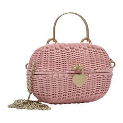 Chanel Pink Straw Handbag Mint Vintage
