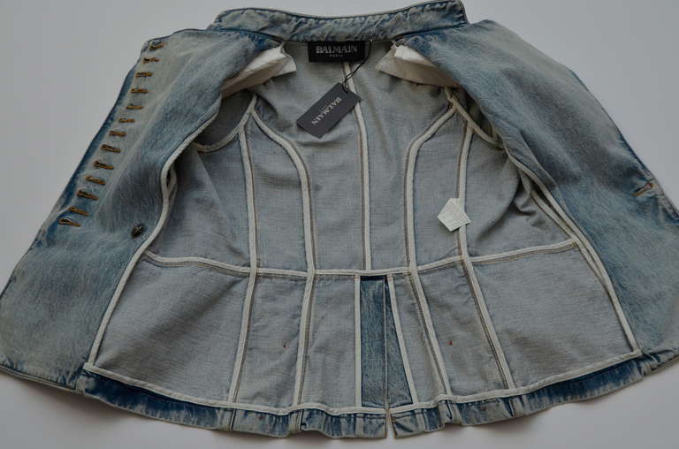 Rare Balmain Spring 2009 RTW Military Style Denim Jacket  New 38 FR In New Condition In New York, NY