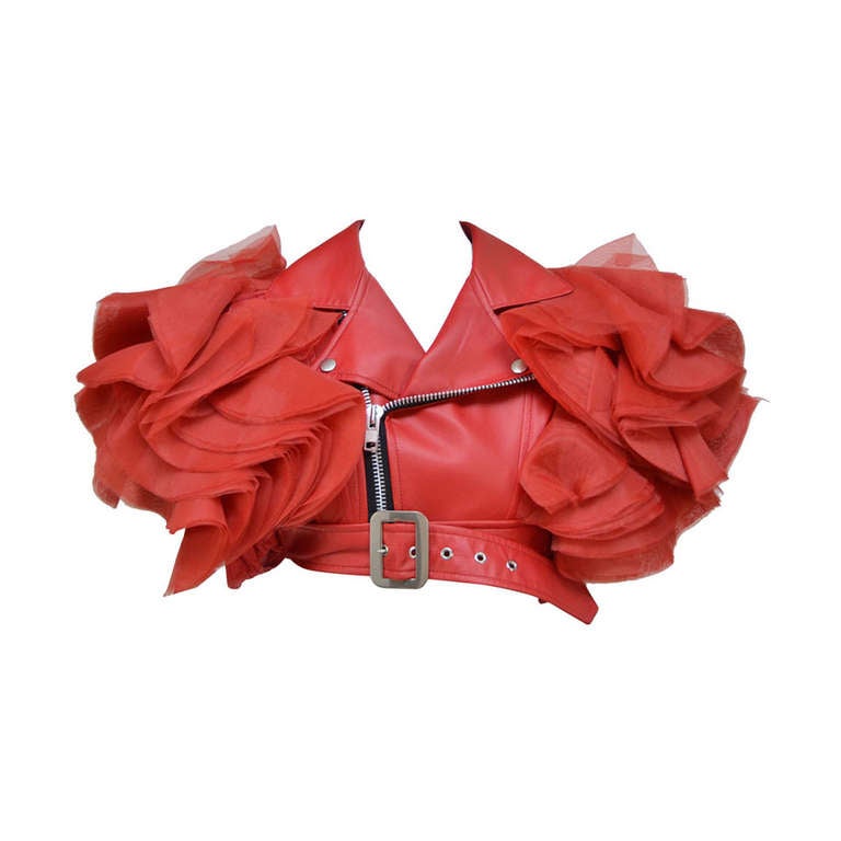 Junya Watanabe Comme Des Garcons Red Faux Leather Ruffle Jacket New at ...