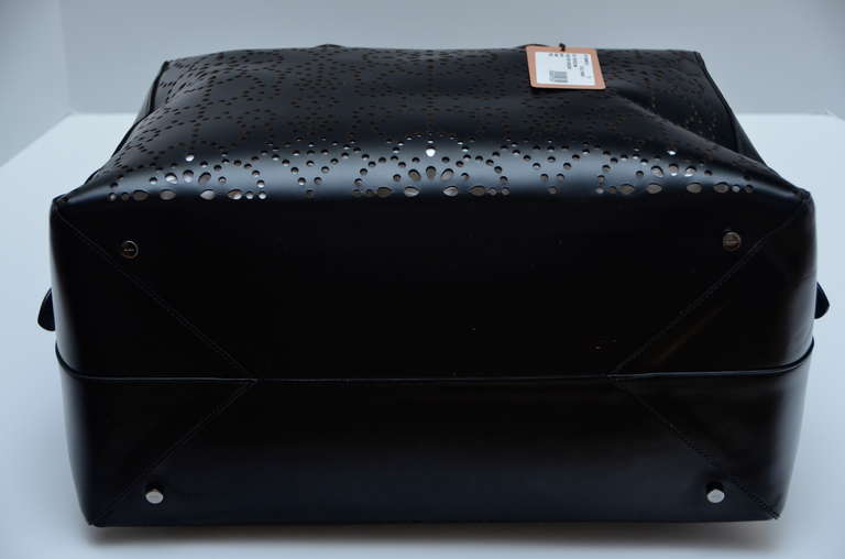 Azzedine Alaia Black Leather Laser   Perforated Handbag Tote New In New Condition In New York, NY