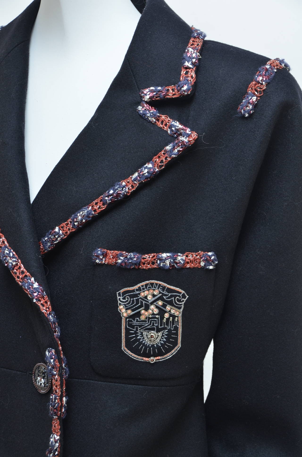 CHANEL Paris-Bombay Pre-Fall '12 Runway Navy And Red Jacket NEW Size 40