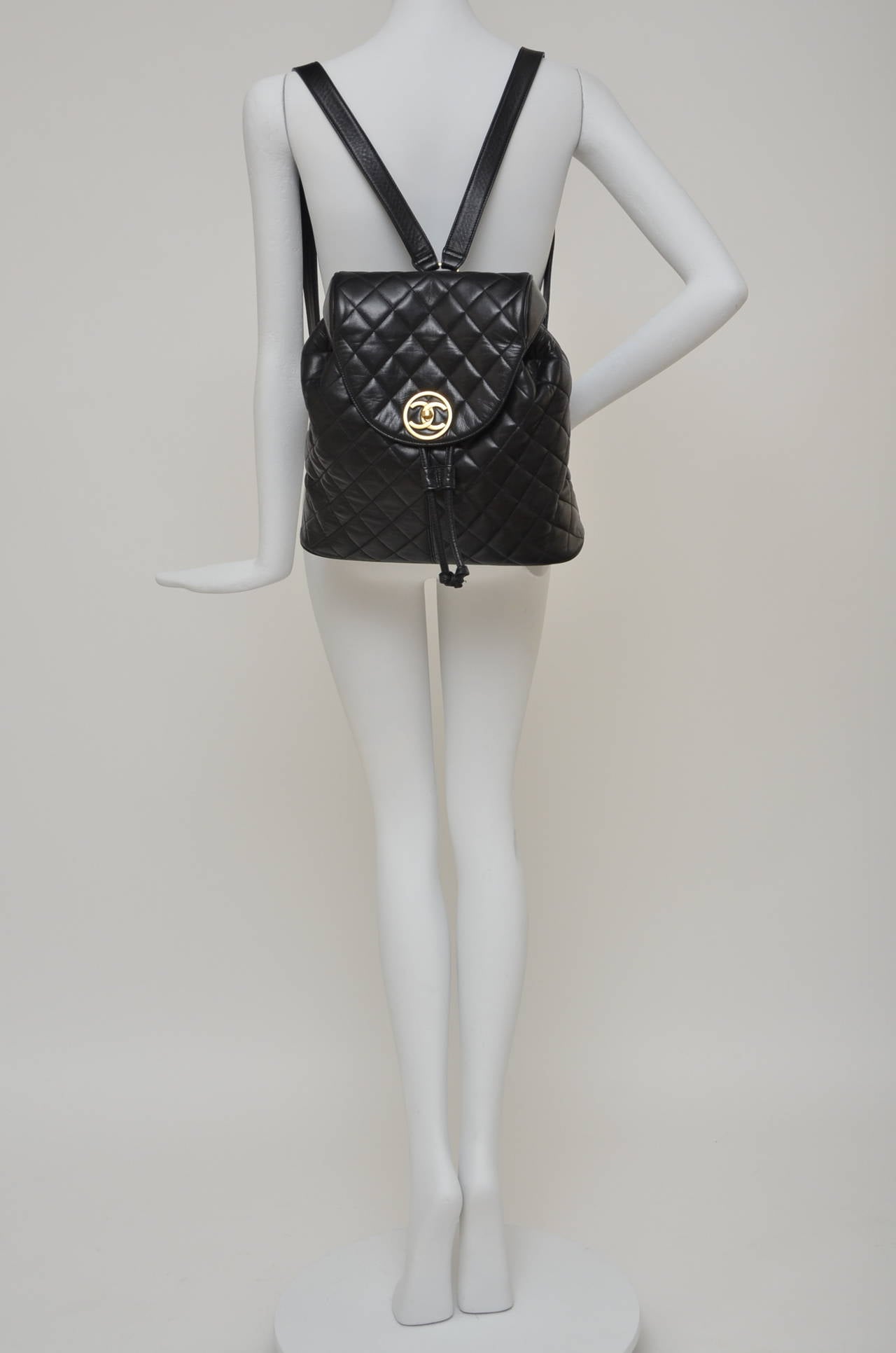 CHANEL Large Lambskin Black Backpack Mint at 1stdibs