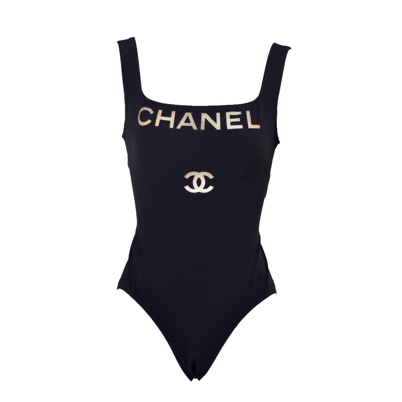 Chanel Black and Clear Logo One Piece Bathing Suit 01P Size 38 NEW