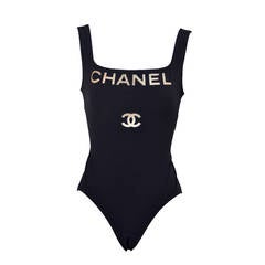 Chanel Black & Clear Logo One Piece Bathing Suit 01P Size 38 NEW