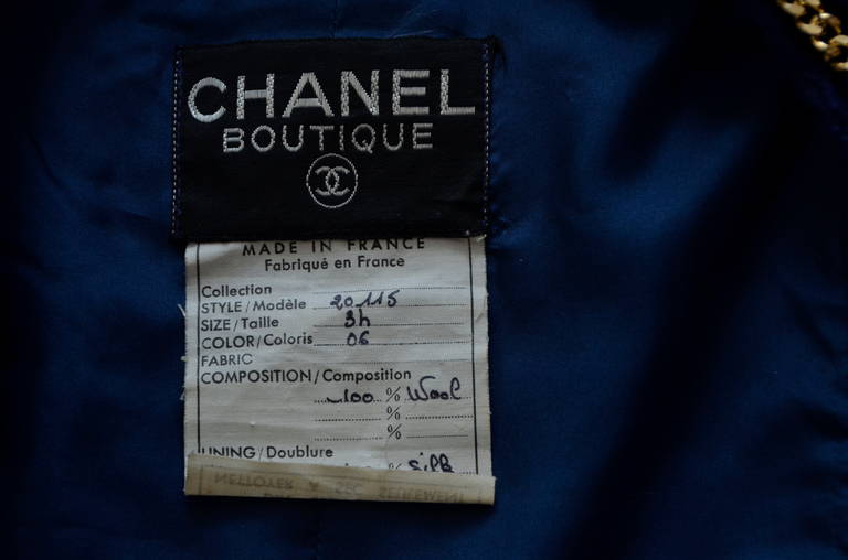 Chanel Royal Blue Tweed Jacket With Gold Chain Spectacular 1