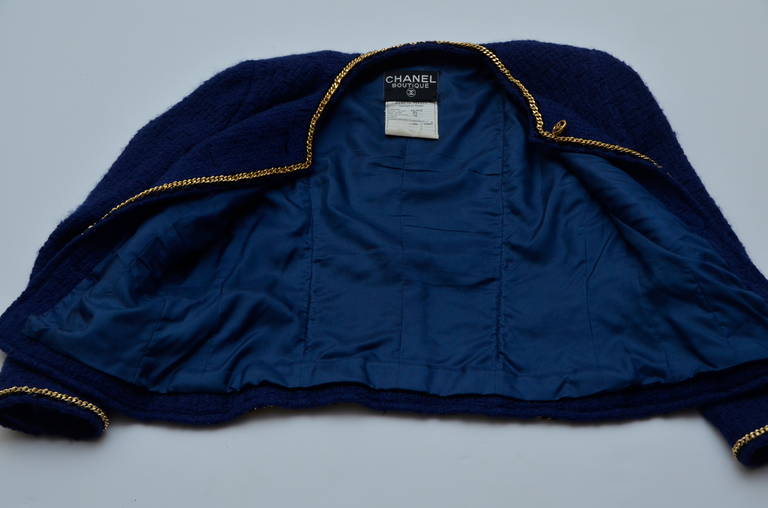 Chanel Royal Blue Tweed Jacket With Gold Chain Spectacular 2