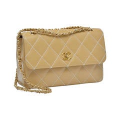 Chanel Single Flap Classic Diamond Stitch Beige Handbag Mint