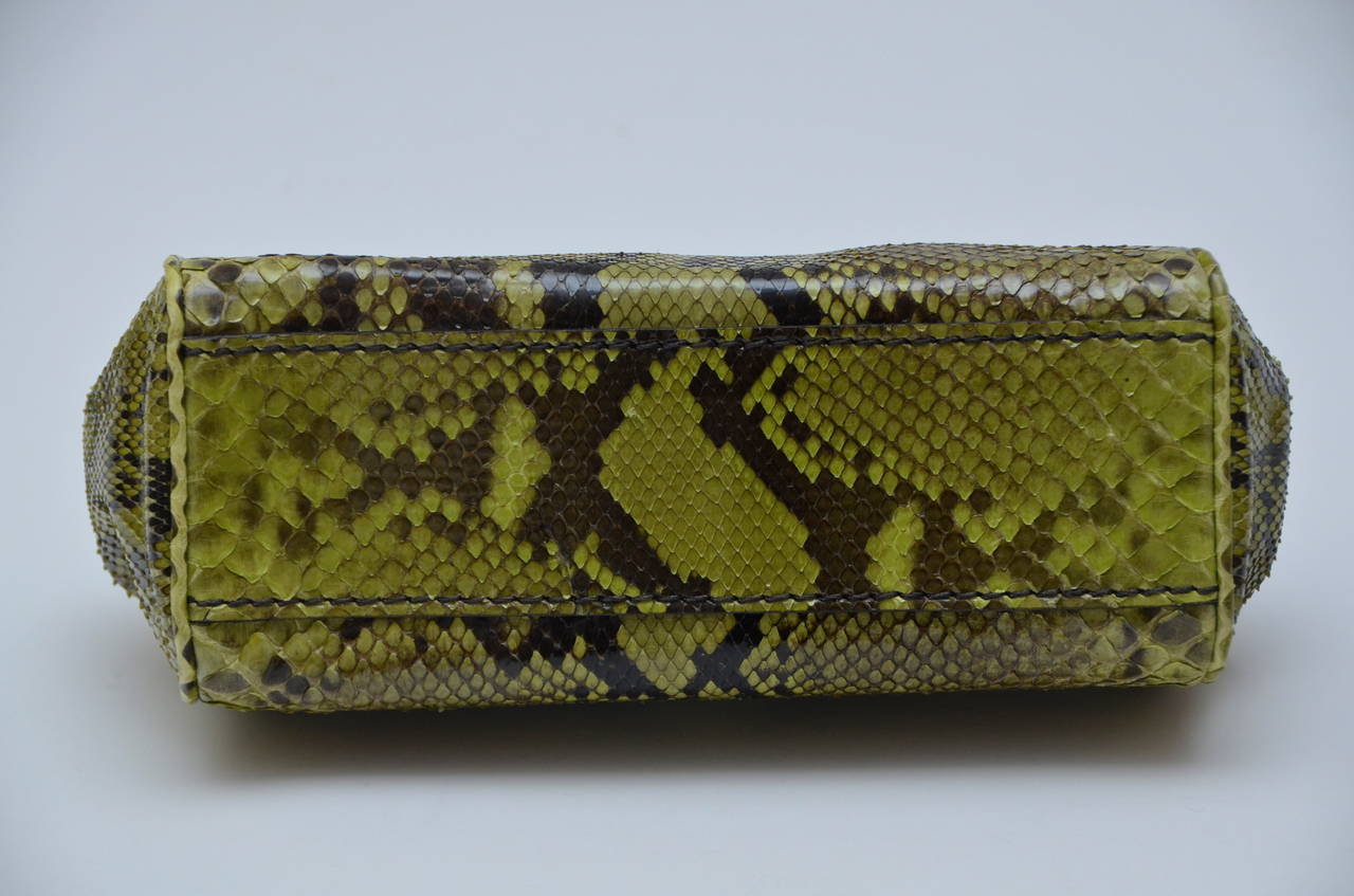 Prada  Green Python Clutch With Croc Trim New In New Condition In New York, NY