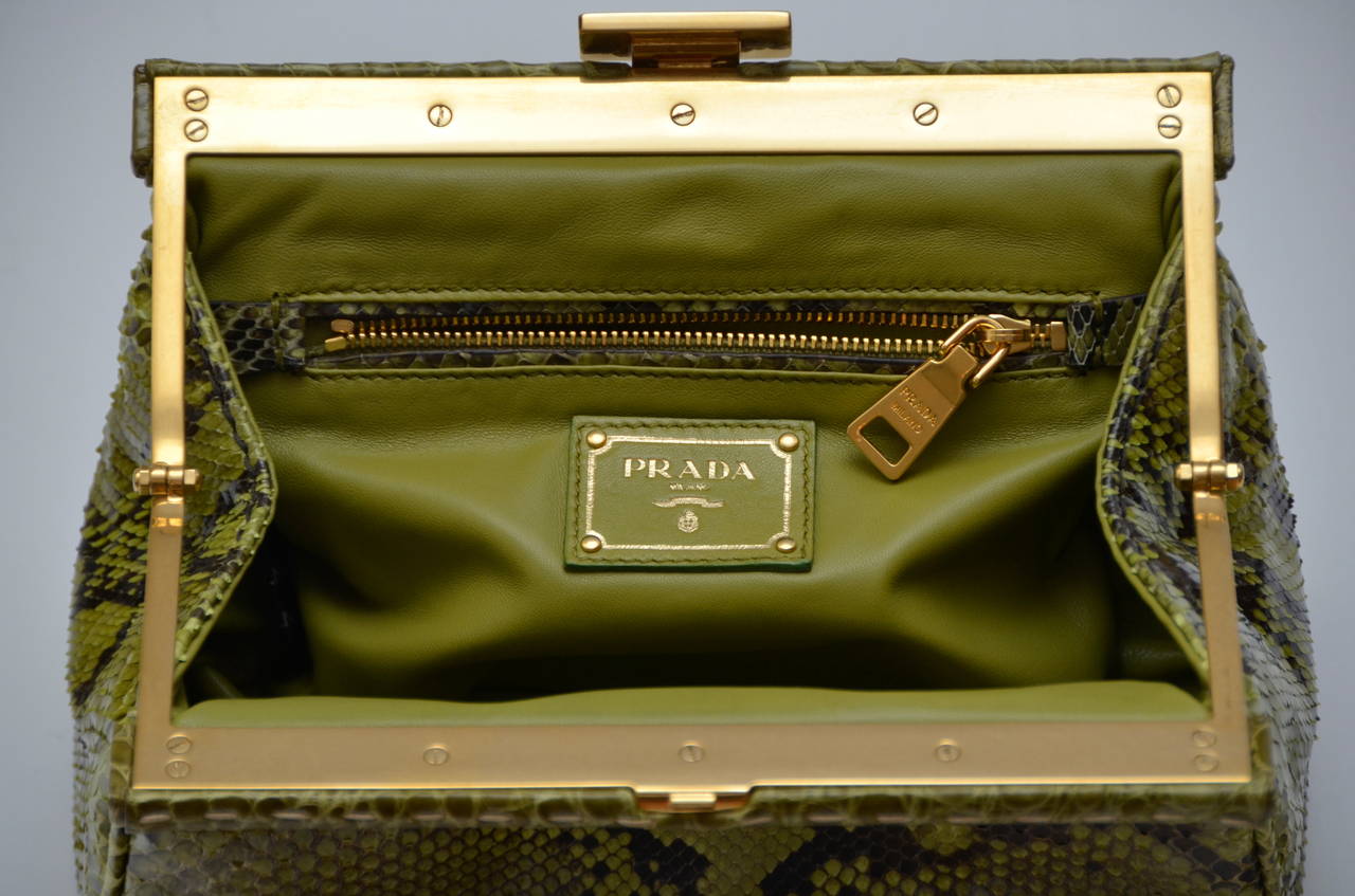 Prada  Green Python Clutch With Croc Trim New 3