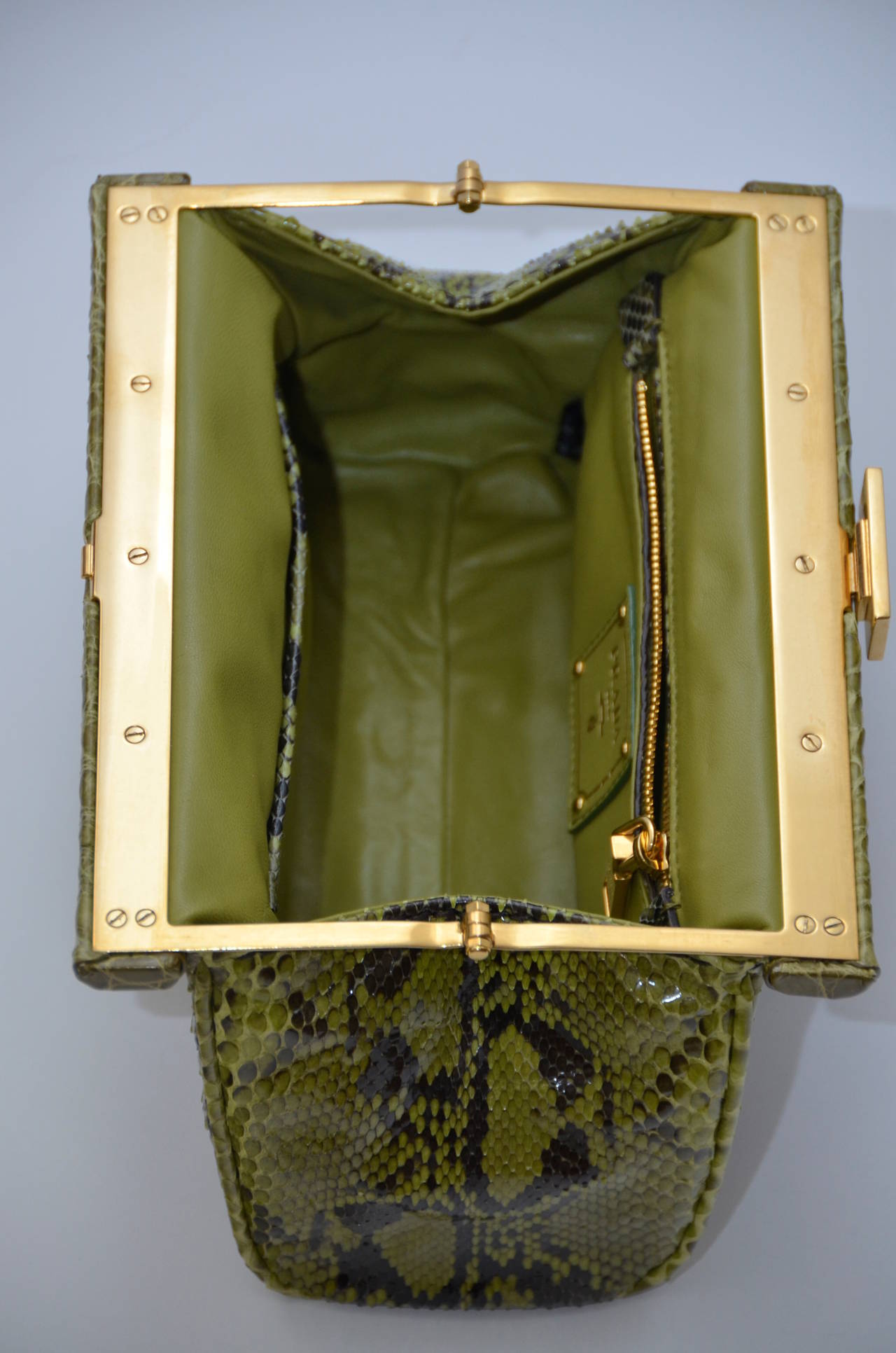 Prada  Green Python Clutch With Croc Trim New 4