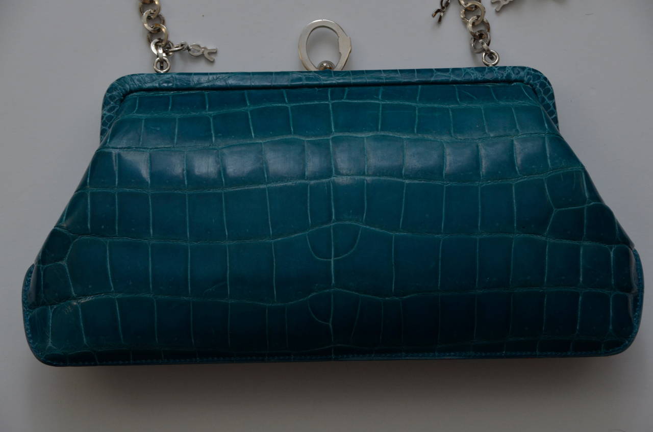 Blue ROBERTA DI CAMERINO Crocodile Clutch Handbag Mint