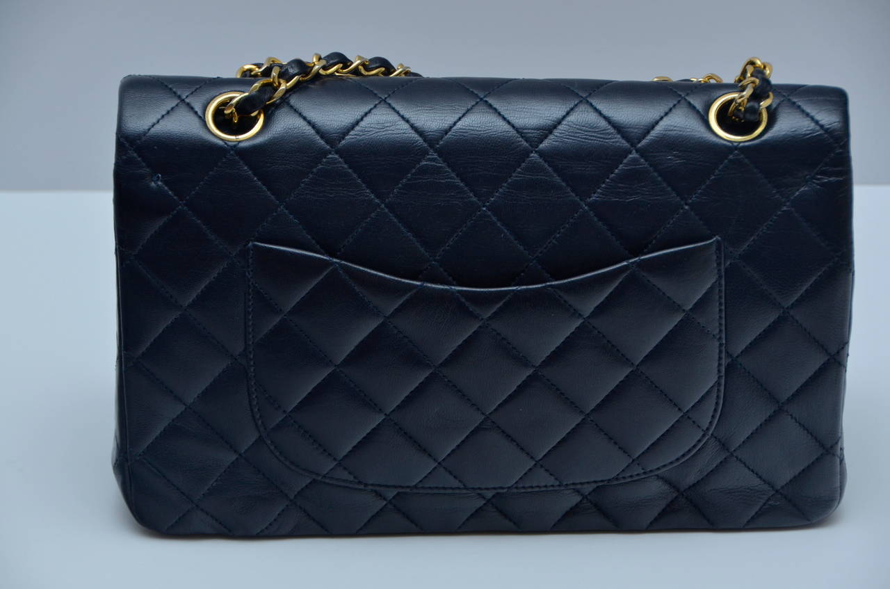 Women's Vintage Chanel Double Flap Dark Blue Handbag